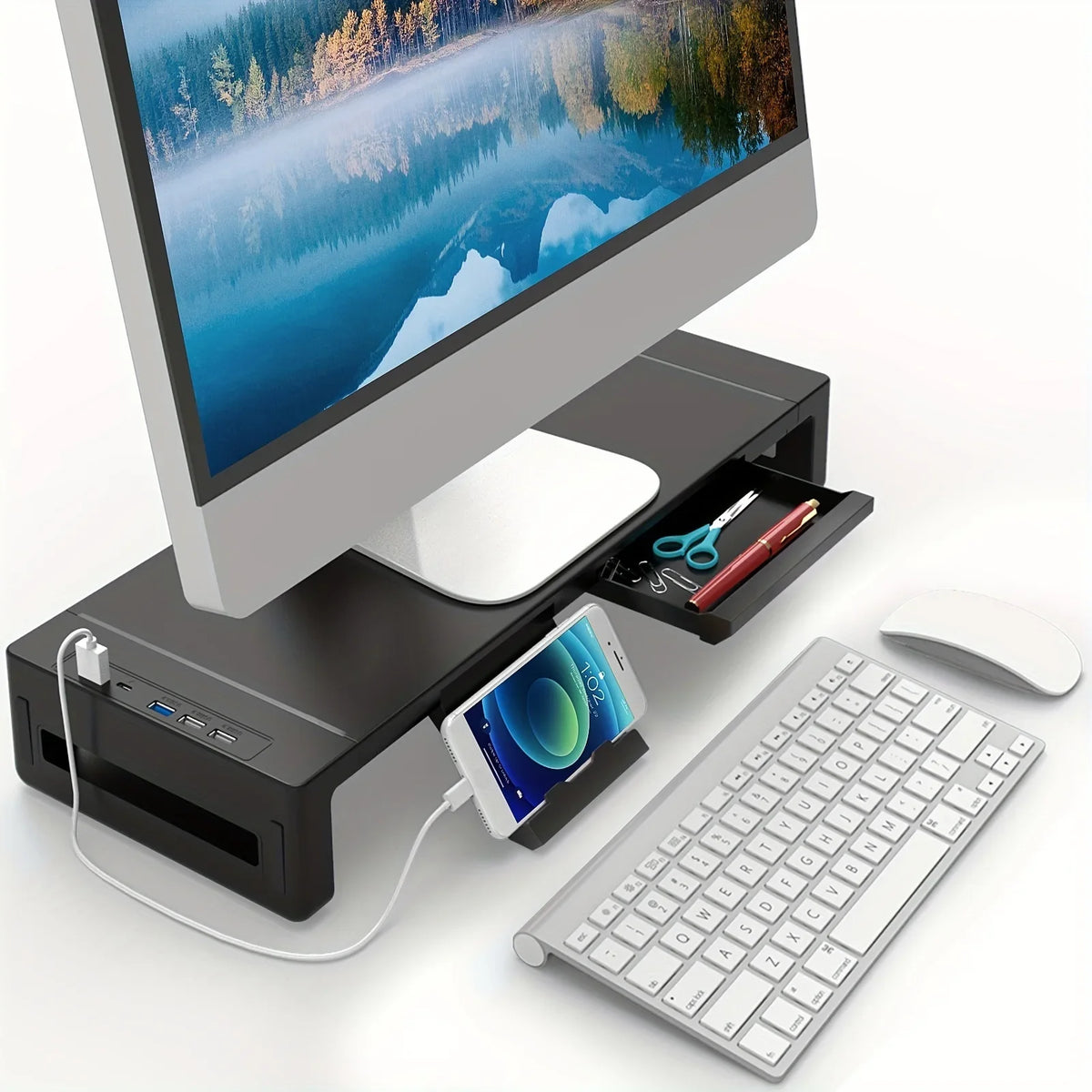 Foldable Monitor Stand Riser with Charging Ports Desk Accessory Home Office