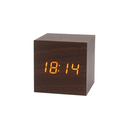 Wooden Digital Alarm Clock with Temperature Sound Control Electronic Clocks Desktop USB/AAA