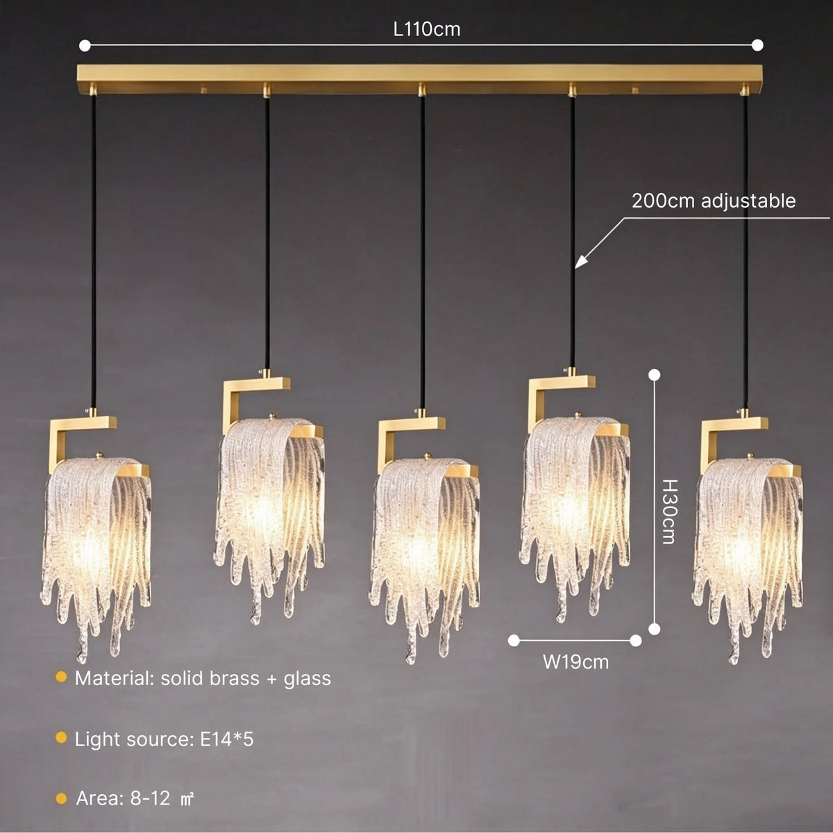 Brass Crystal Icicle Pendant Light Ceiling Chandelier