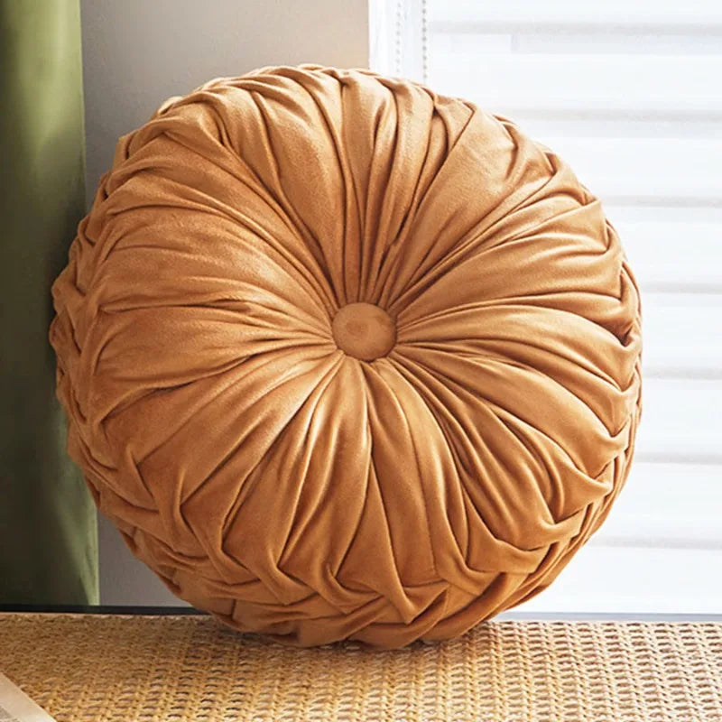 Pleated Velvet Pumpkin Cushion Round Floor & Chair Pillow 35cm