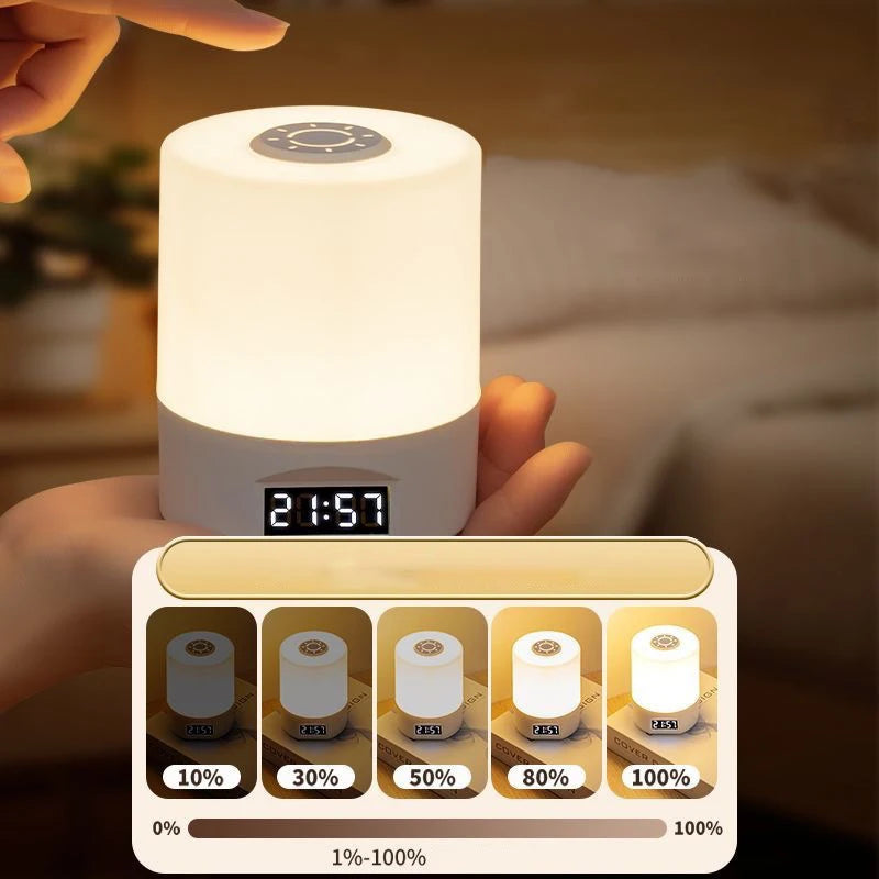 LED Desk Lamp with Clock – USB Rechargeable Touch Dimmer Bedside