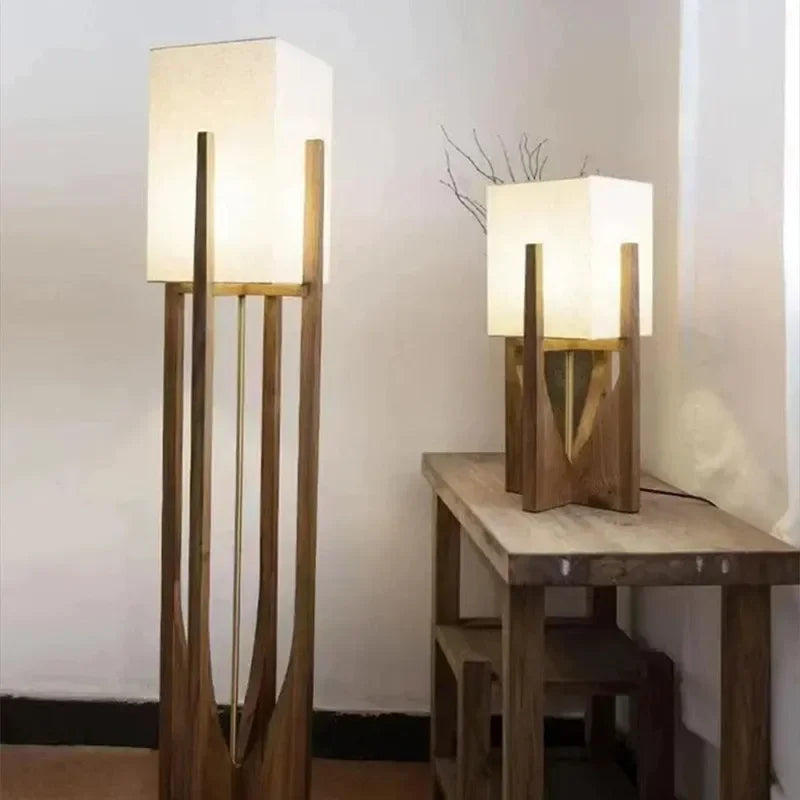Japanese Solid Wood Floor Lamp Living Room Bedroom Hotel Tea Room Standing Light Rice Paper Shade