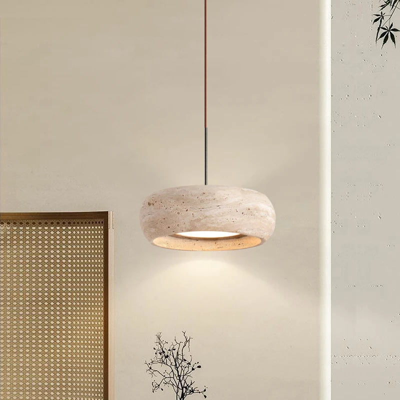 Japanese Wabi Sabi Stone Pendant Lamp Bedroom Bedside Table Light Natural Stone 3000K Warm Nordic