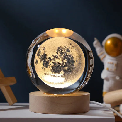 3D Galaxy Crystal Ball Night Light Bedroom Lighting Gift Ideas Moon Lamp Warm 3000K Glow