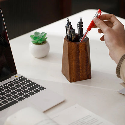 Walnut Wood Pen Pot Holder Desktop Organiser Basket Office Desk Stationery Storage Cup Pencil