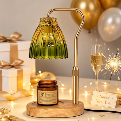 Candle Warmer Lamp with Timer & Dimmer Retro Wooden Base Glass Shade for Home