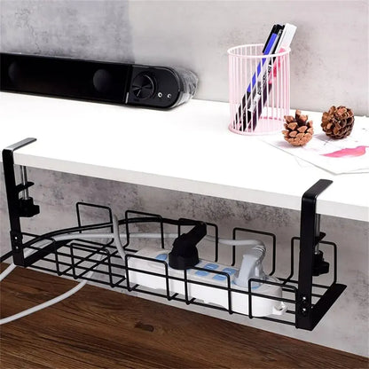 Under-Desk Metal Cable Tray No-Drill Installation Sturdy Build Floor-Free Cabling