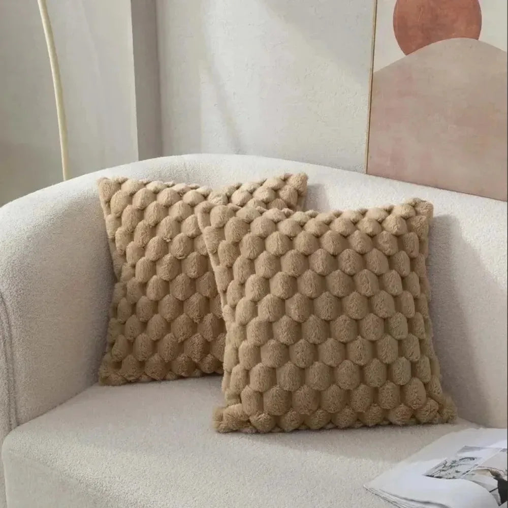 Pineapple Grid Turtle Pattern 3D Soft Plush Throw Pillowcase Cream White For Living Room Sofa