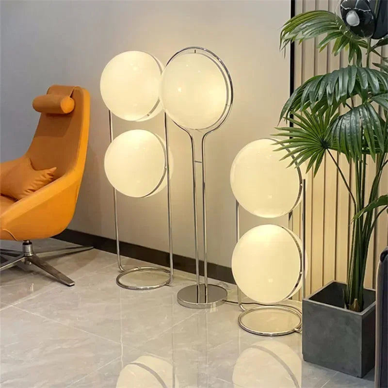 Acrylic Ball LED Floor Lamp Chrome Metal Standing Light Living Room Bedside Hotel Home Decoration