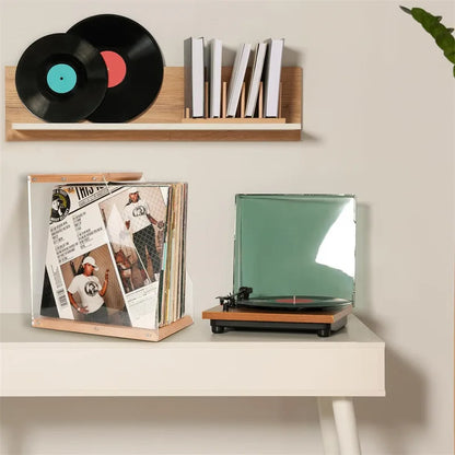 Wooden Record Rack Vinyl Display Stand Desktop Ornament Transparent Album Holder Home Office Decor