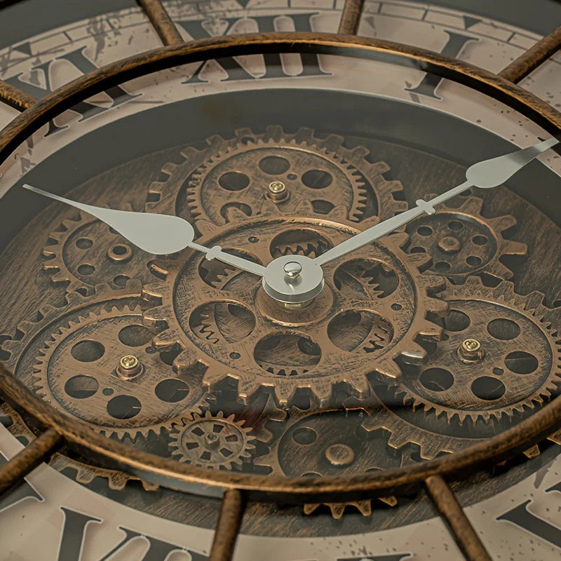 46cm Real Moving Gears Wall Clock Large Industrial Steam Punk Roman Numeral Living Room Home