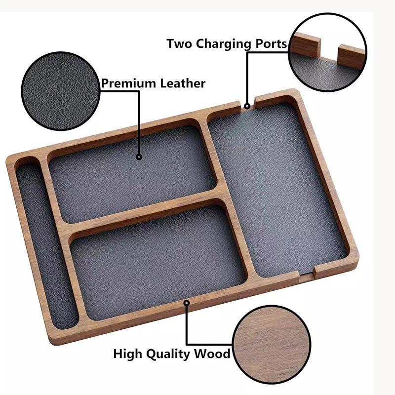 Wooden Desktop Storage Box Solid Wood Partition Organizer Phone Headphone Debris Tray Office Desk