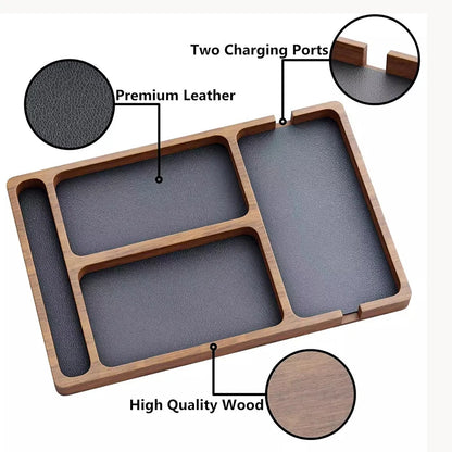 Wooden Desktop Storage Box Solid Wood Partition Organizer Phone Headphone Debris Tray Office Desk
