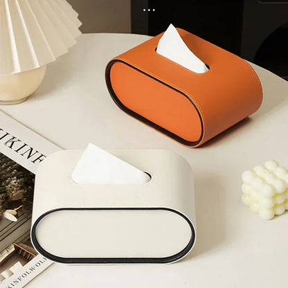Leather Tissue Box Cover Oval Desktop Napkin Holder