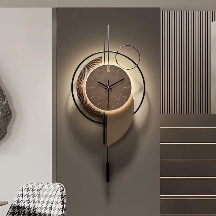 Large Modern Wall Clock with LED Light Living Room Decor