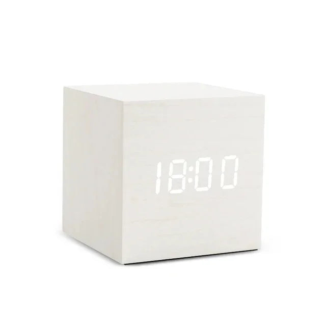 Wooden Digital Alarm Clock with Temperature Sound Control Electronic Clocks Desktop USB/AAA