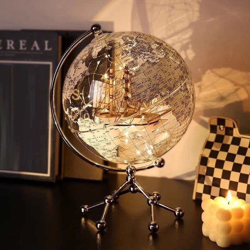 Luxury Modern Globe Ornament With Sailboat Accent Elegant Metal Sculpture For Living Room TV Stand