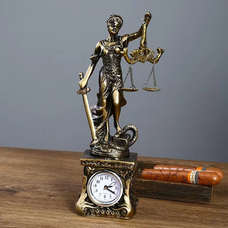 Lady Justice Themis Statue Lawyer Office Desk Ornament Retro Round Base Sculpture Home Decor Gift