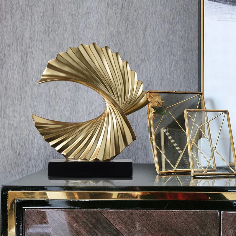 Modern Abstract Sculpture Art Deco Decor Gold Ocean Wave Large Home Accents Statue for Men Office