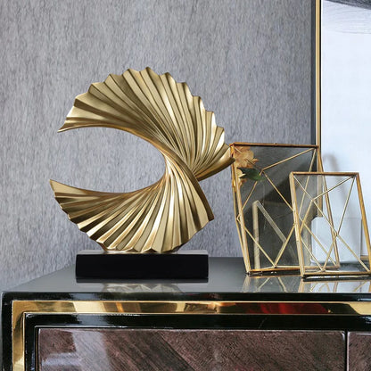 Modern Abstract Sculpture Art Deco Decor Gold Ocean Wave Large Home Accents Statue for Men Office