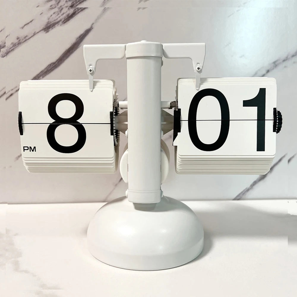 Automatic Flip Page Turning Desk Clock Metal Retro