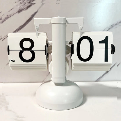 Automatic Flip Page Turning Desk Clock Metal Retro