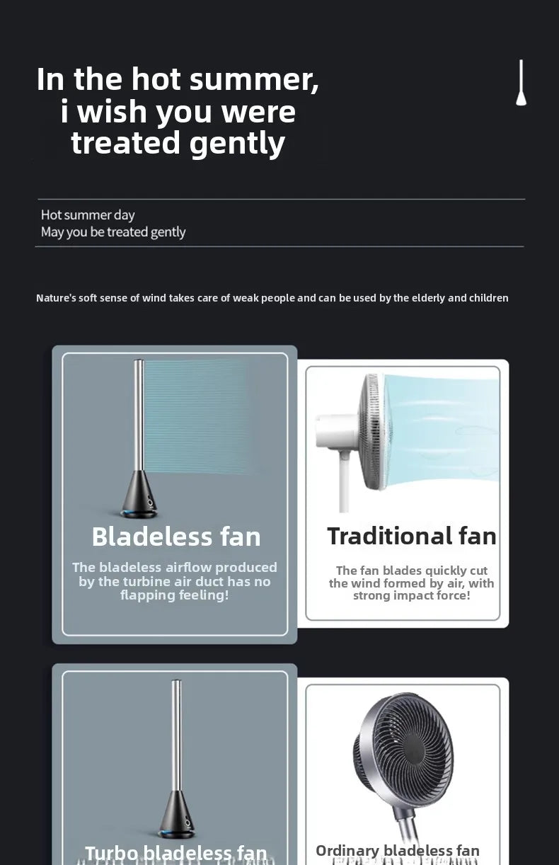Bladeless Tower Fan 97cm Quiet Pedestal Fan with Remote & Timer Black or White
