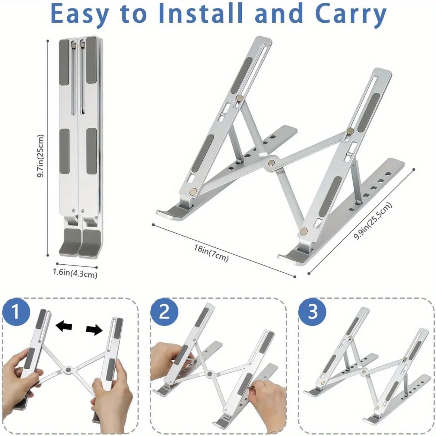 Aluminium Laptop Stand – Foldable Adjustable Cooling Riser 8–16"