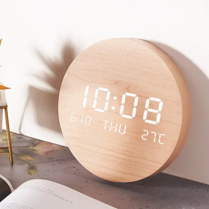 LED Digital Wall Clock with Temperature Display Multi-Function Silent Operation