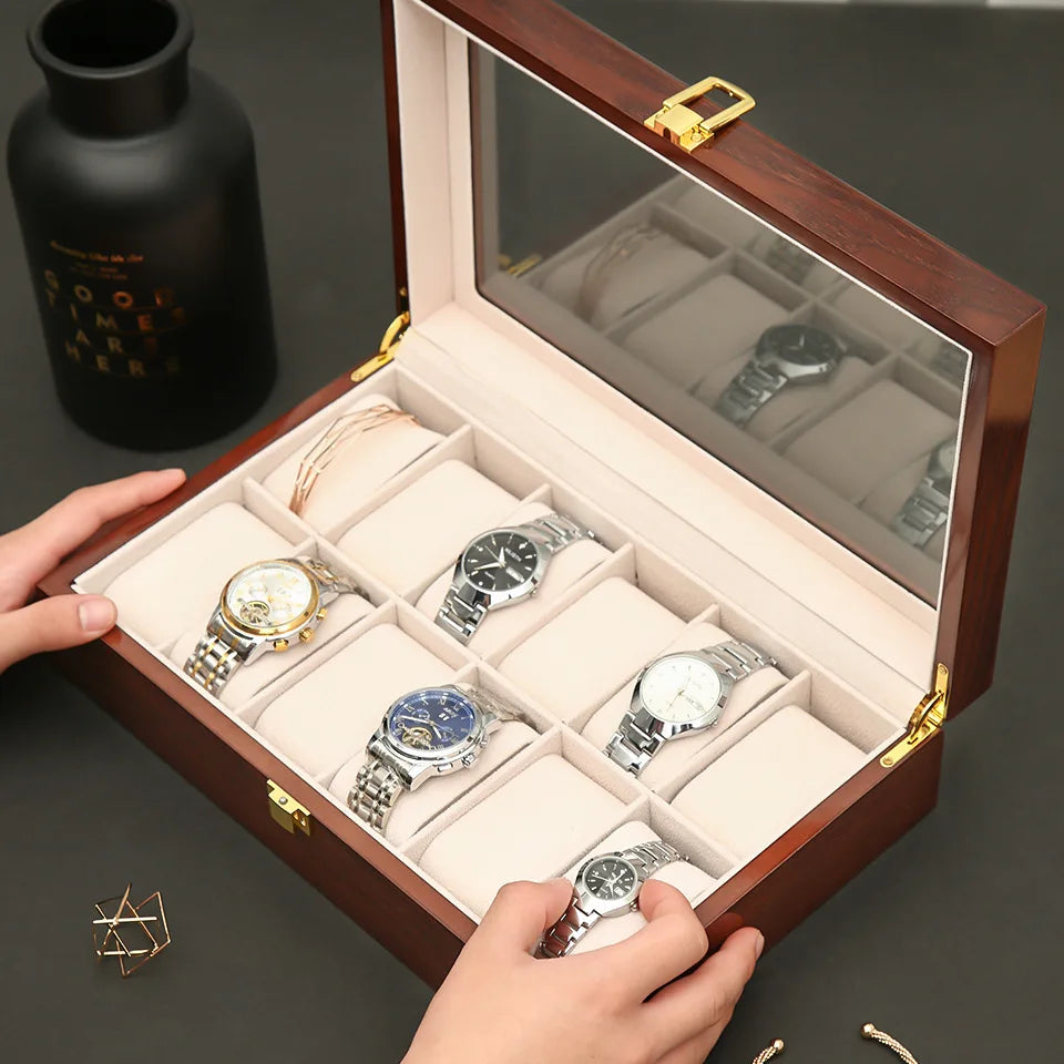 Luxury Handmade Wood 6/10/12Grids Watch Clock Box for Men and Women Jewelry Storage Packaging