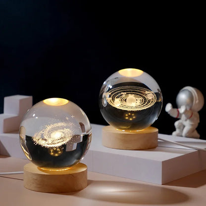 3D Galaxy Crystal Ball Night Light Bedroom Lighting Gift Ideas Moon Lamp Warm 3000K Glow