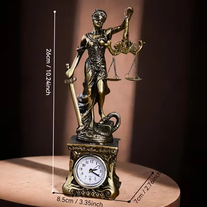 Lady Justice Themis Statue Lawyer Office Desk Ornament Retro Round Base Sculpture Home Decor Gift