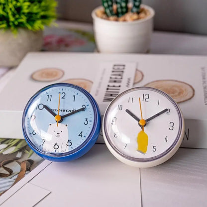 Mini Waterproof Bathroom Wall Clock Blue and Anti-Fog Suction-Cup Mounting