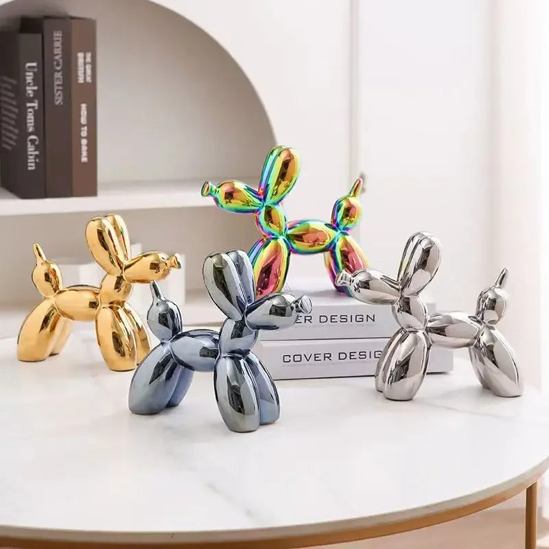 Ceramic Balloon Dog Sculpture Glossy Modern Decor Ornament 22cm