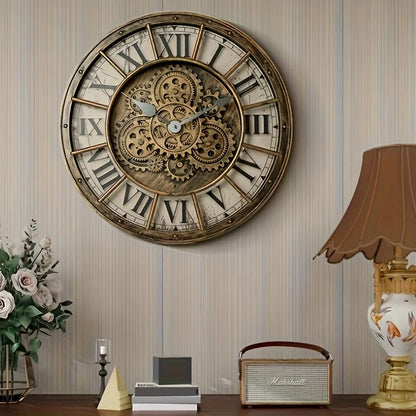 46cm Real Moving Gears Wall Clock Large Industrial Steam Punk Roman Numeral Living Room Home