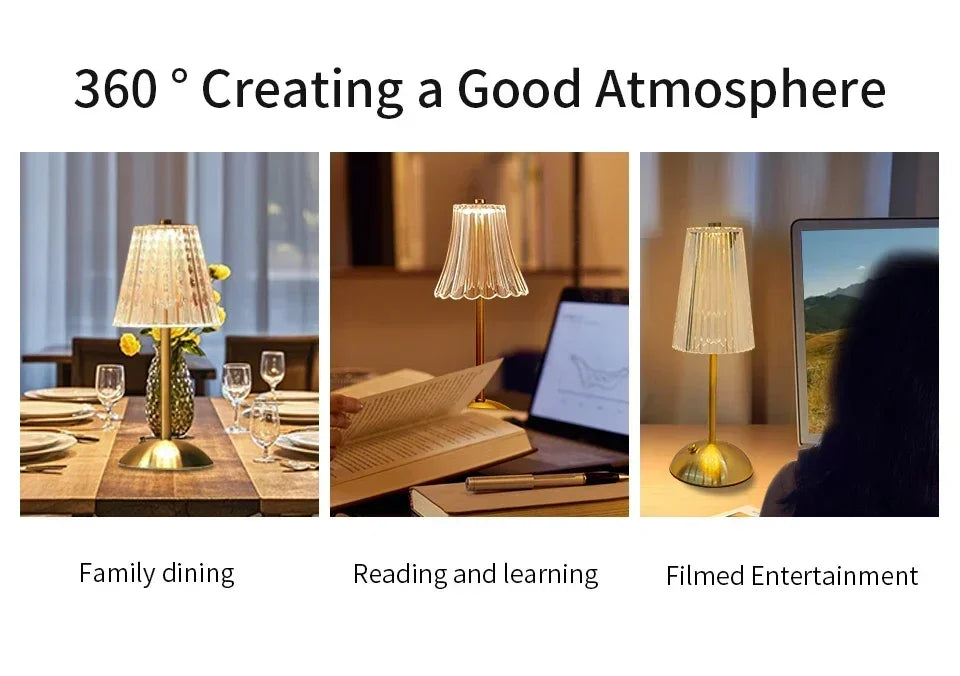 Crystal LED Table Lamp Touch Sensor Rechargeable Night Light Bedroom Bedside Bar Hotel Decor