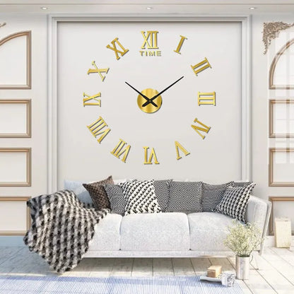3D Acrylic Mirror Wall Clock Self-Adhesive DIY Large Round Layout Choice of Finishes
