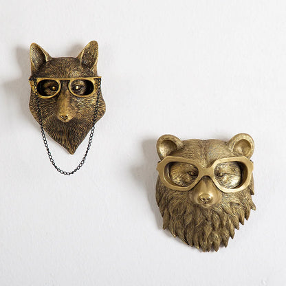 Antique Bronze Resin Animal Pendant Golden Deer Head Wall Storage Hook Up Background Accessories