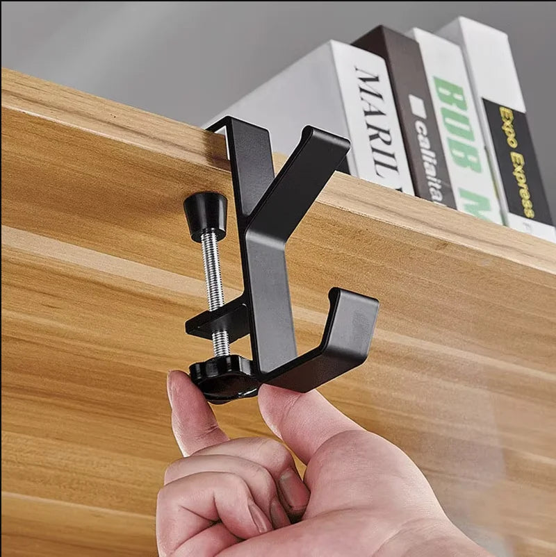 Punch-Free Desk Hook Under-Desk Bag Hanger Aluminium Portable