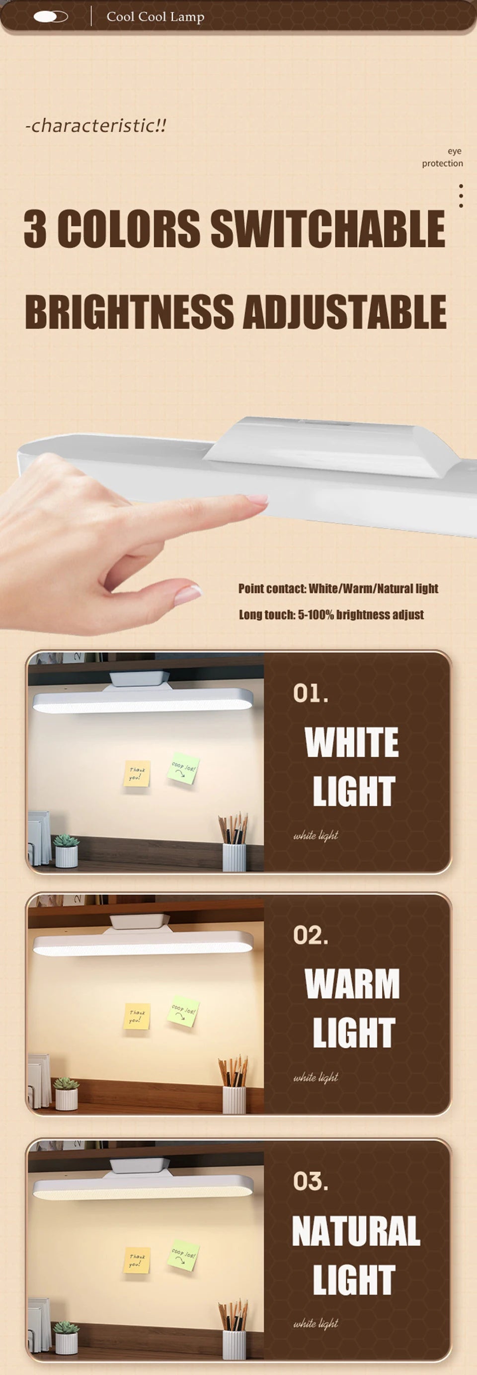 LED Magnetic Under Cabinet Light – USB Rechargeable Dimmable Strip