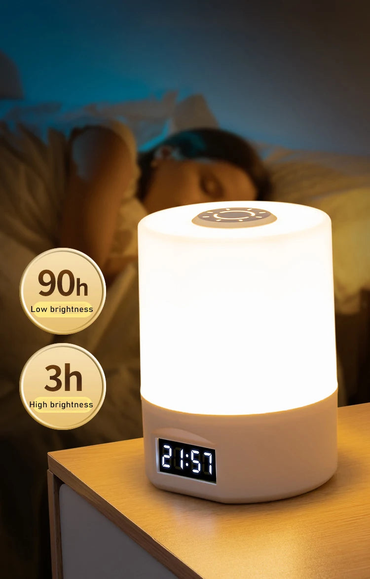 LED Desk Lamp with Clock – USB Rechargeable Touch Dimmer Bedside