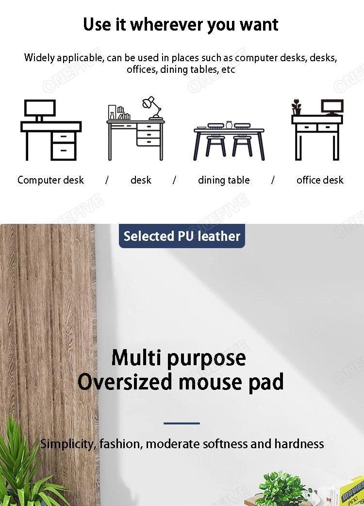 Two-Tone PU Leather Desk Mat – Large Waterproof Mouse Pad