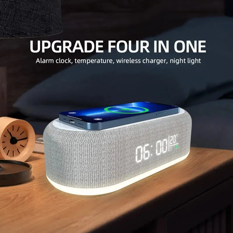 Wireless Charging Alarm Clock Night Light Bedside LED Indoor Lighting Home Decor Silent Movement