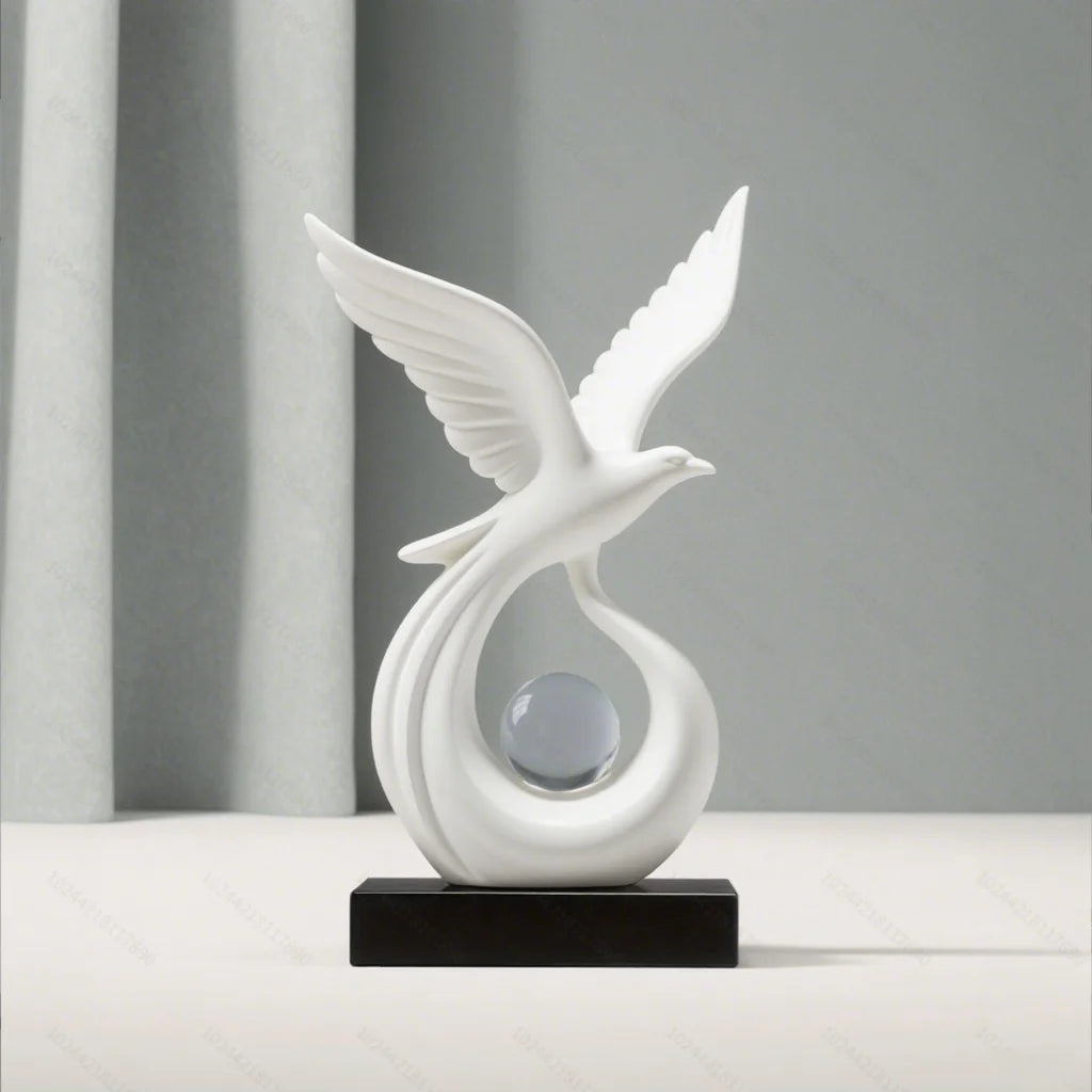 Eagle Crystal Ball Sculpture Modern Resin Statue Gold, White or Black