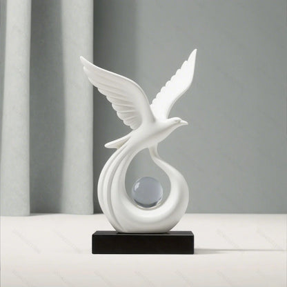 Eagle Crystal Ball Sculpture Modern Resin Statue Gold, White or Black