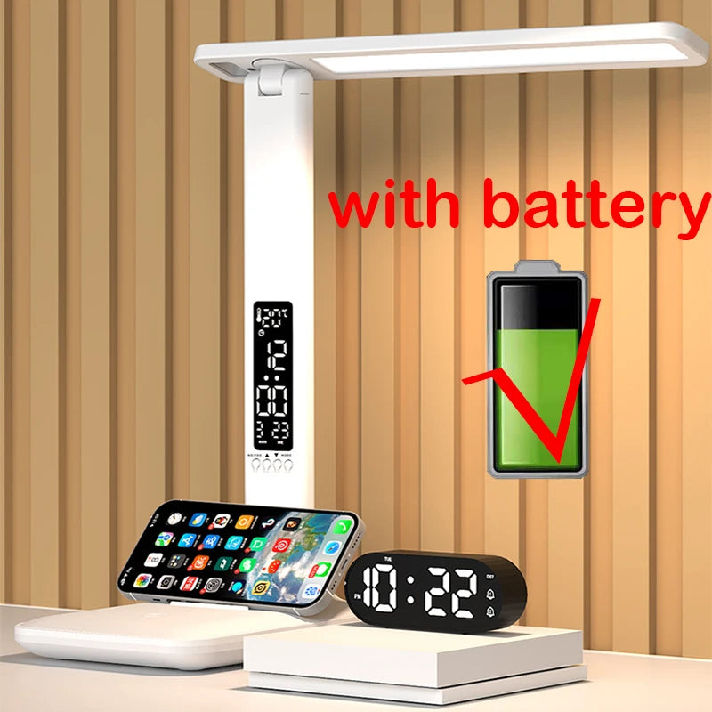 LED Desk Lamp with Clock & Calendar – Foldable Touch Dimmer