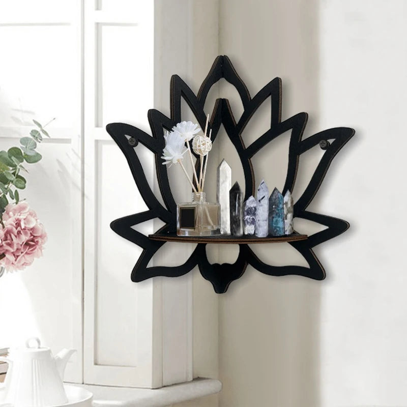 Wooden Lotus Hollow Decorative Rack Aromatherapy Organiser Essential Oil Candle Holder Wall