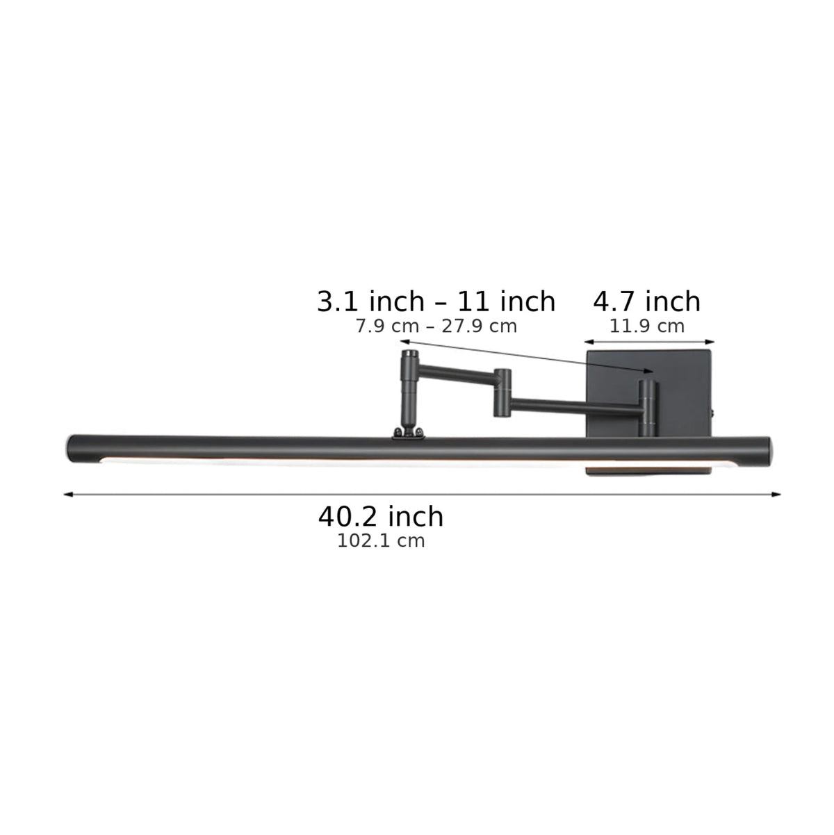 Swing Arm LED Vanity Light 20W Matte Black or White Makeup Mirror Light
