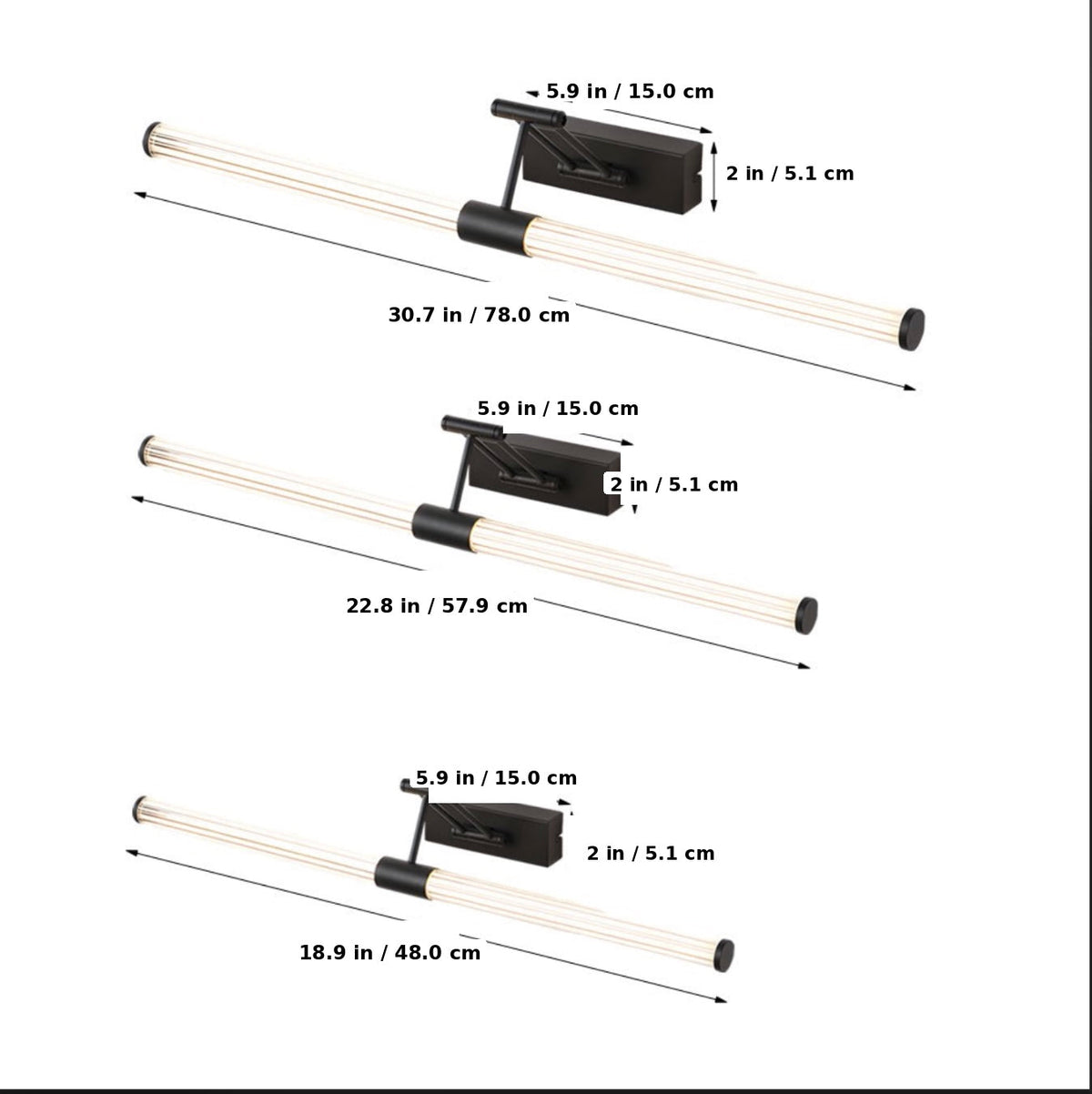 Foldable Twin-Arm LED Vanity Light 360° Acrylic Cylinder 48–78cm