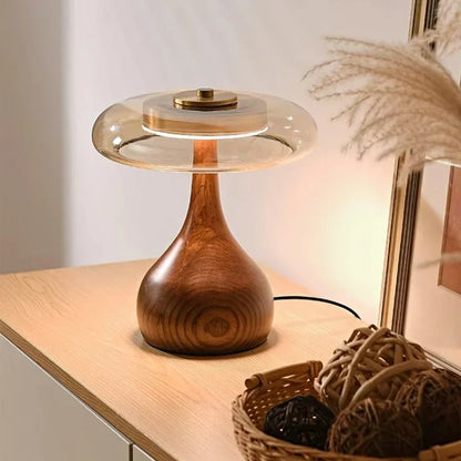Retro Style Floor Lamp Wooden French Desk for Bedroom Living Room Study Hotel Bedside Table Glass